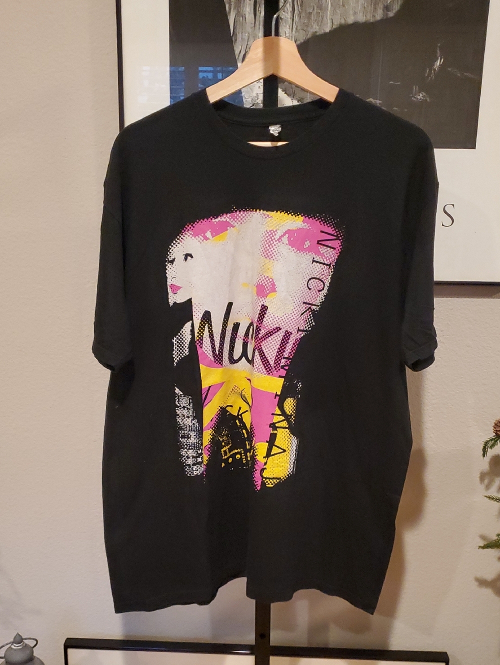Nicki Minaj Black Crewneck T-Shirt with Pink & Yellow Graphic